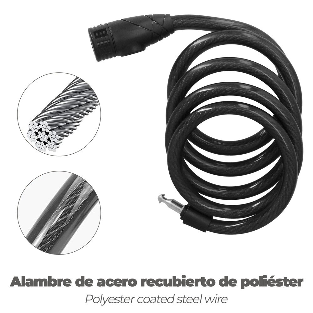 Cable Bicicleta Espiral Con Llave Ø 12 mm, x 150 cm, al por Mayor | Almacén de Ferretería