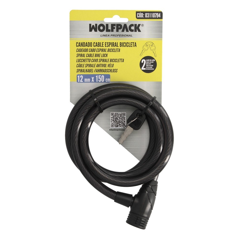 Cable Bicicleta Espiral Con Llave Ø 12 mm, x 150 cm, al por Mayor | Almacén de Ferretería
