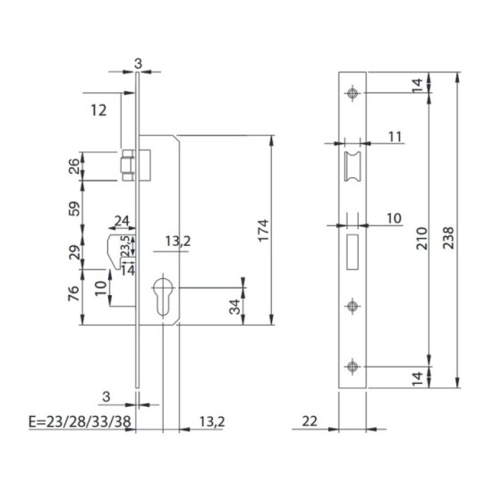 Cerradura Iseo 741540-28 mm, Frontal Cromo Resbalón al por Mayor | Almacén de Ferretería