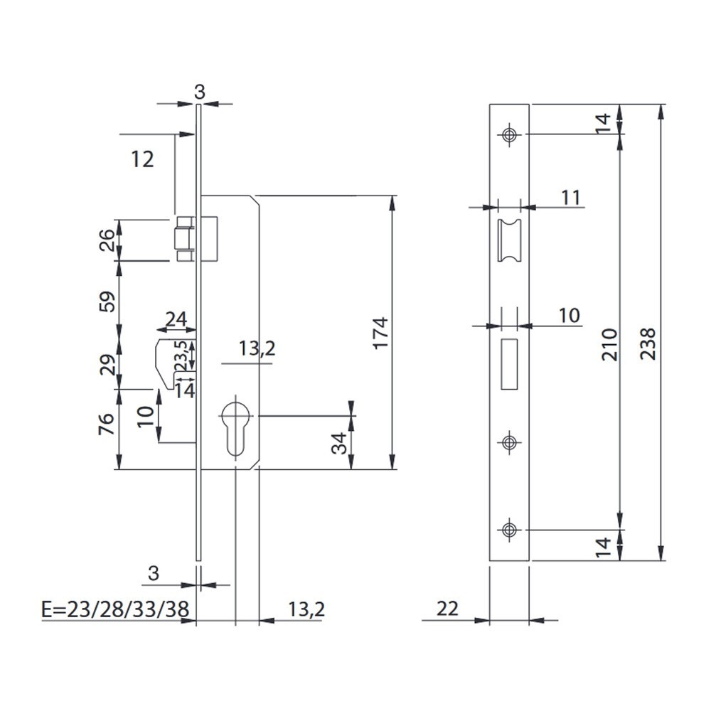 Cerradura Iseo 741540-28 mm, Frontal Cromo Resbalón al por Mayor | Almacén de Ferretería