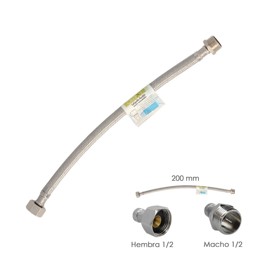 Latiguillo Flexible Acero Inoxidable Macho 1/2 - Hembra 1/2 - 200mm al por Mayor | Almacén de Ferretería