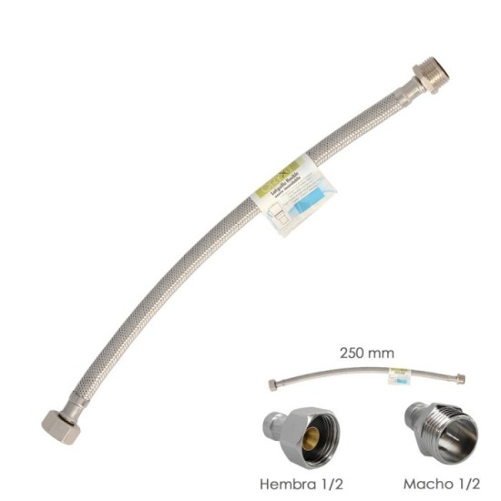 Latiguillo Flexible Acero Inoxidable Macho 1/2 - Hembra 1/2 - 250mm al por Mayor | Almacén de Ferretería