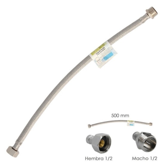 Latiguillo Flexible Acero Inoxidable Macho 1/2 - Hembra 1/2 - 500mm al por Mayor | Almacén de Ferretería