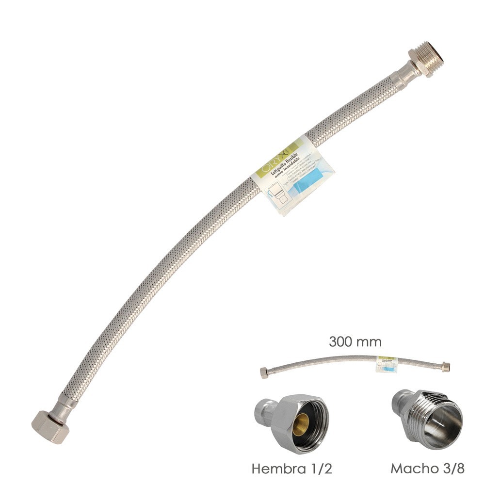 Latiguillo Flexible Acero Inoxidable Macho 3/8 - Hembra 1/2 - 300mm al por Mayor | Almacén de Ferretería