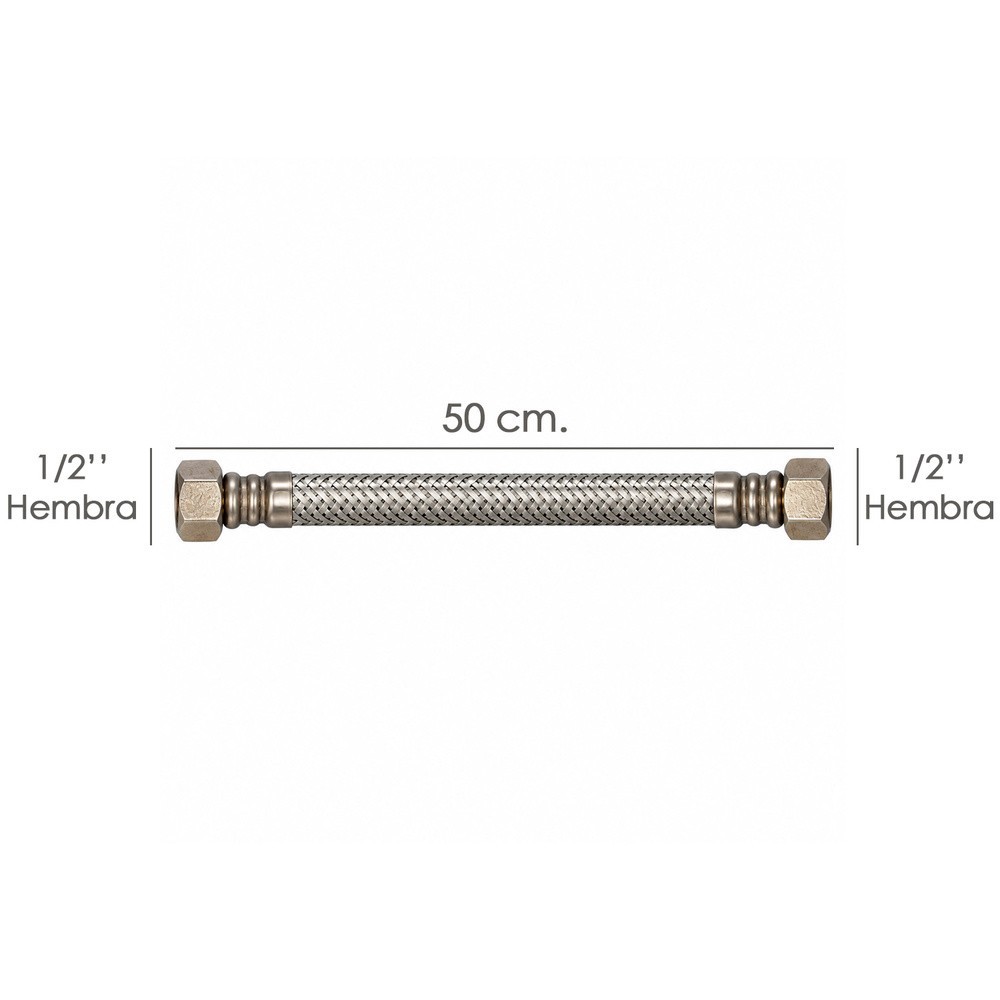 Latiguillo Flexible Reforzado Acero Inoxidable Termo Hembra 1/2" - Hembra 1/2" Longitud 500 mm al por Mayor | Almacén de Ferrete