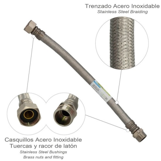 Latiguillo Flexible Reforzado Acero Inoxidable Termo Macho 1/2" - Hembra 1/2" Longitud 300 mm al por Mayor | Almacén de Ferreter