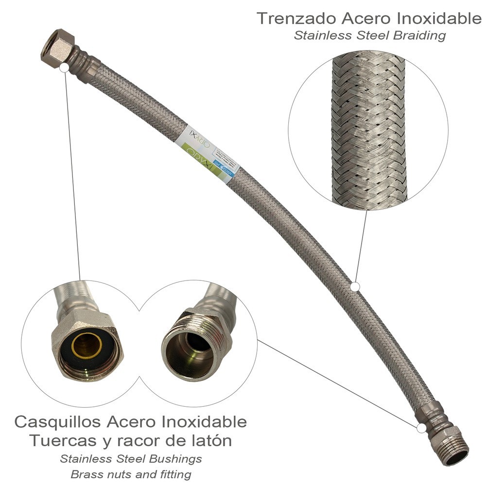 Latiguillo Flexible Reforzado Acero Inoxidable Termo Macho 1/2" - Hembra 1/2" Longitud 400 mm al por Mayor | Almacén de Ferreter