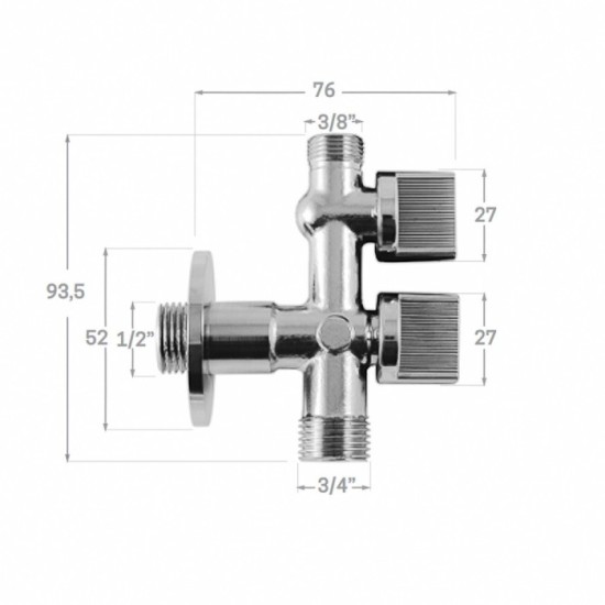 Llave De Escuadra Doble Salida 3/4" y 3/8", Entrada De 1/2", Llave De Paso Doble, Llave Angular Doble, Toma Lavadora Doble, al p