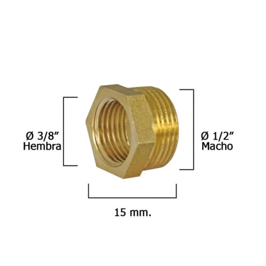 Reduccion Hexagonal Pulida 1/2" Macho x 3/8" Hembra al por Mayor | Almacén de Ferretería