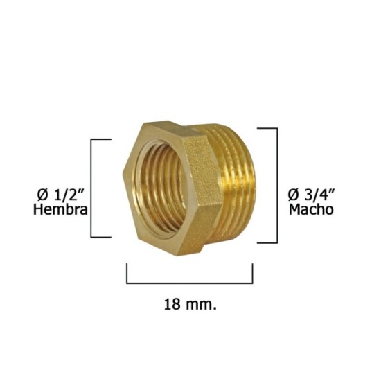 Reduccion Hexagonal Pulida 3/4 Macho x 1/2 Hembra al por Mayor | Almacén de Ferretería