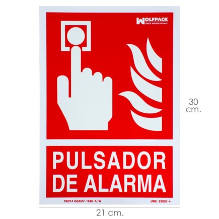 Cartel / Señal Fluorescente Pulsador Alarma 30x21 cm,
