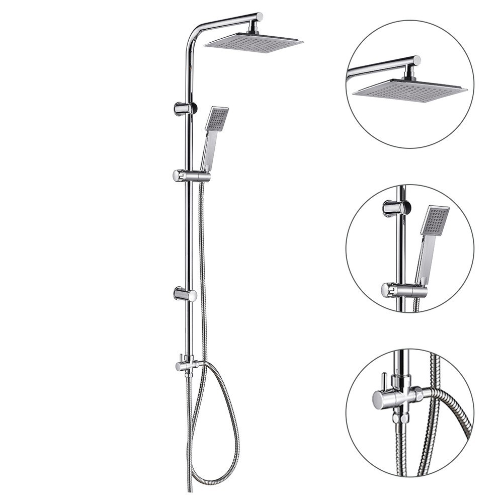 Columna Ducha Universal Multifuncional Completa Cuadrada, Acero inoxidable, Rociador Alcachofa Efecto Lluvia 22,5x22,5 cm, al po