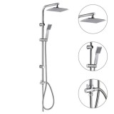 Columna Ducha Universal Multifuncional Completa Cuadrada, Acero inoxidable, Rociador Alcachofa Efecto Lluvia 22,5x22,5 cm, al po