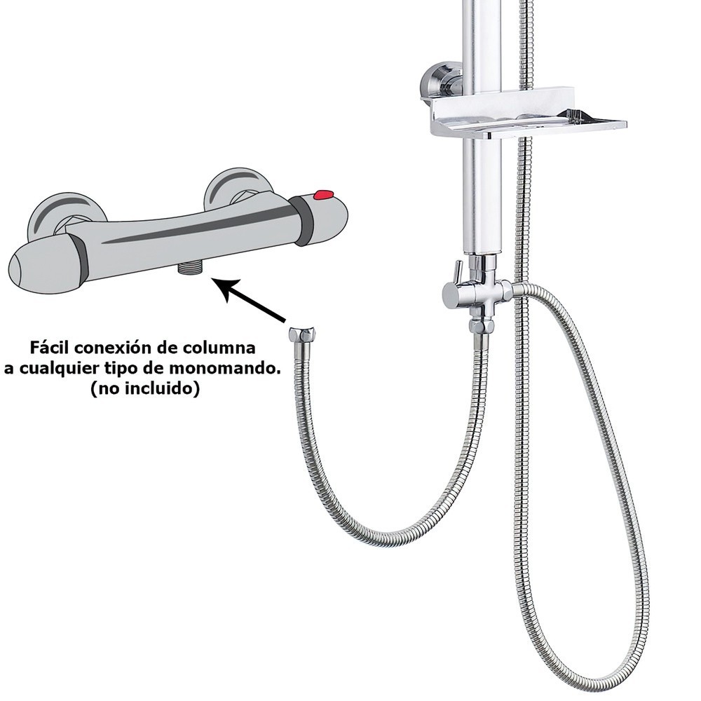 Columna Ducha Universal Multifuncional Completa Cuadrada, Acero inoxidable, Rociador Alcachofa Efecto Lluvia 22,5x22,5 cm, al po