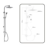 Columna Ducha Universal Multifuncional Completa Cuadrada, Acero inoxidable, Rociador Alcachofa Efecto Lluvia 22,5x22,5 cm, al po