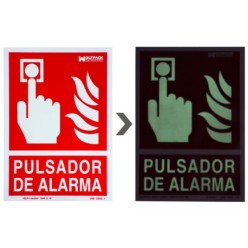 Cartel / Señal Fluorescente Pulsador Alarma 30x21 cm,