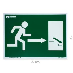 Cartel / Señal Fluorescente / Señal Fluorescente Salida Escalera Derecha Abajo 21x30 cm,