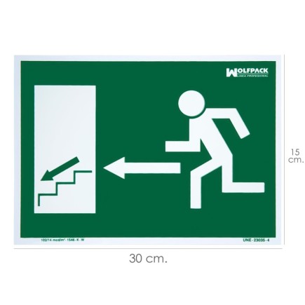 Cartel / Señal Fluorescente Salida Escalera Izquierda Abajo 21x30 cm,