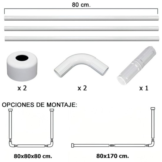 Barra Para  Cortina Ducha Universal Aluminio Blanco 80 x 170 cm, al por Mayor | Almacén de Ferretería