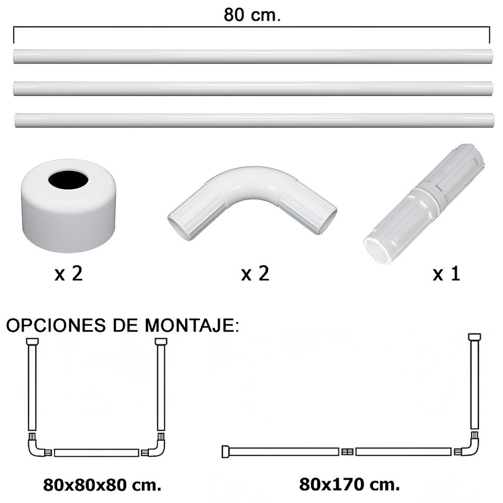 Barra Para  Cortina Ducha Universal Aluminio Blanco 80 x 170 cm, al por Mayor | Almacén de Ferretería