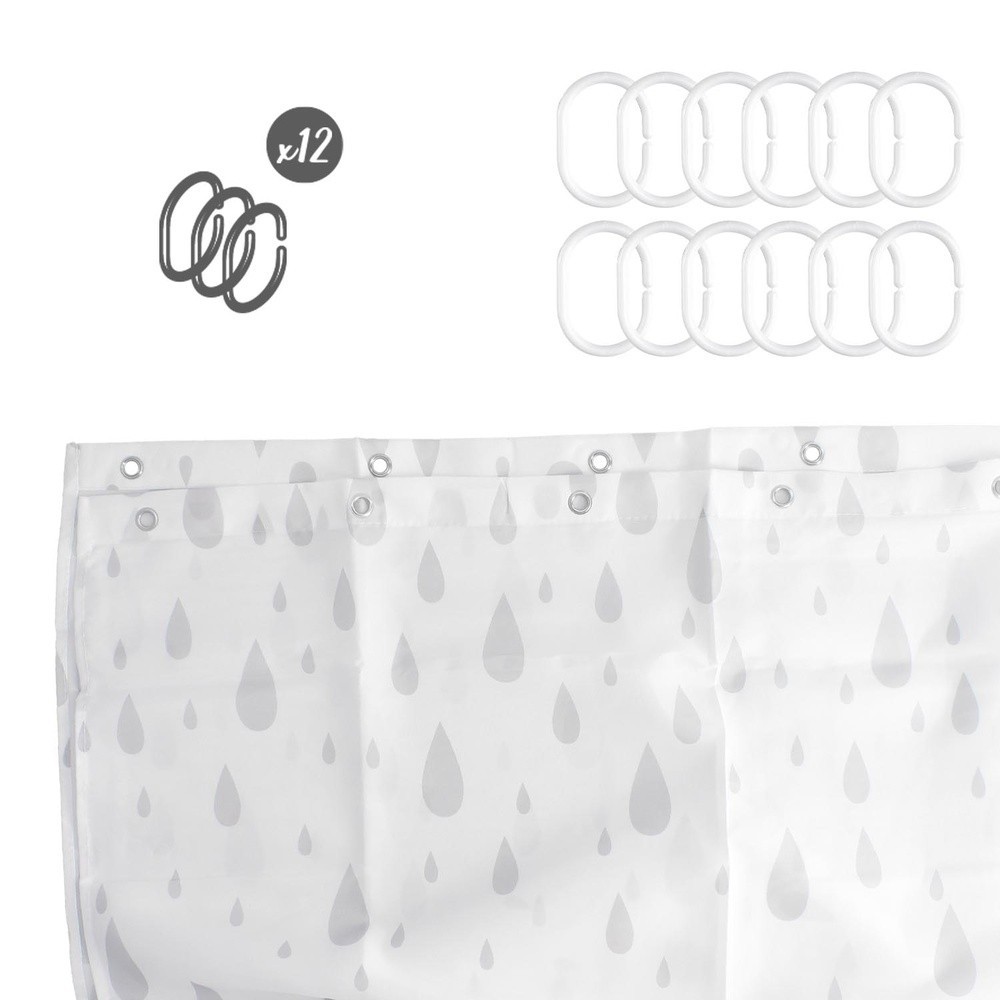 Cortina Ducha Gotas Gris 180x200 cm, Impermeable al por Mayor | Almacén de Ferretería