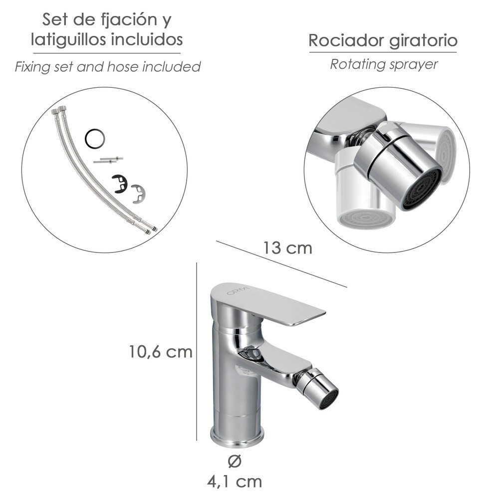 Monomando Bide "Hamburgo" Grifo Baño, Grifo Encimera, Grifo Cocina, Grifo Mezclador, Cartucho Ceramico Ø 35 mm, al por Mayor | A