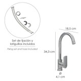 Monomando Fregadero Cocina "Hamburgo" Grifo Baño, Grifo Encimera, Grifo Cocina, Grifo Mezclador, Cartucho Ceramico Ø 35 mm, al p