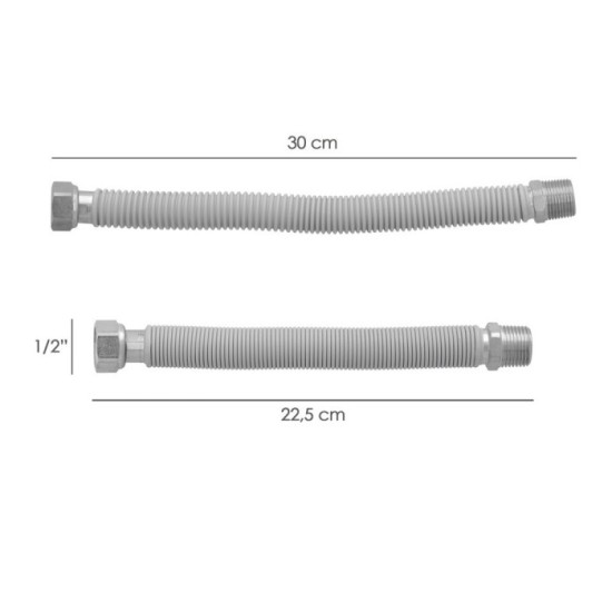 Tuberia Extensible Agua Acero Inoxidable Corrugado, Longitud de 22,5 a 30 cm, Tomas 1/2" al por Mayor | Almacén de Ferretería