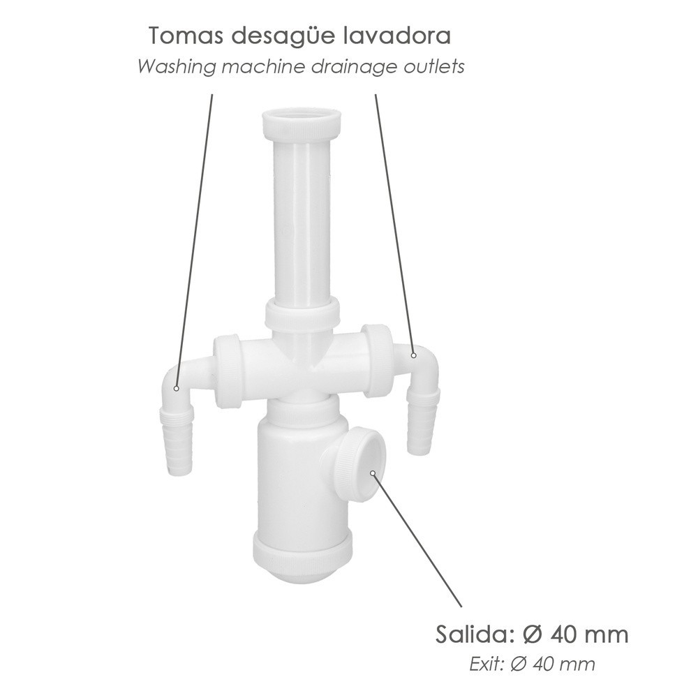 Sifon Botella Extensible 1 1/2"  Salida Ø 40mm  2 Tomas Lavadora al por Mayor | Almacén de Ferretería