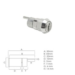 Cerradura Mueble Para Cajon Llave Excentrica  336 mm, Cromada