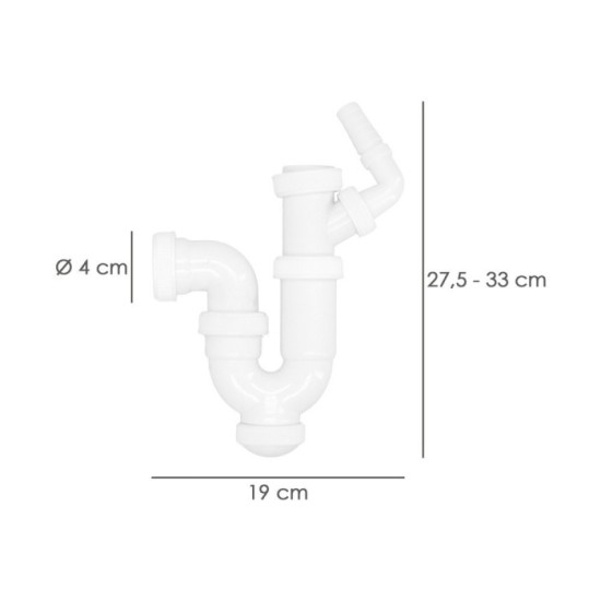 Sifon Curvo Extensible Con Toma Lavadora  1 1/2" Ø 40 Mm, al por Mayor | Almacén de Ferretería