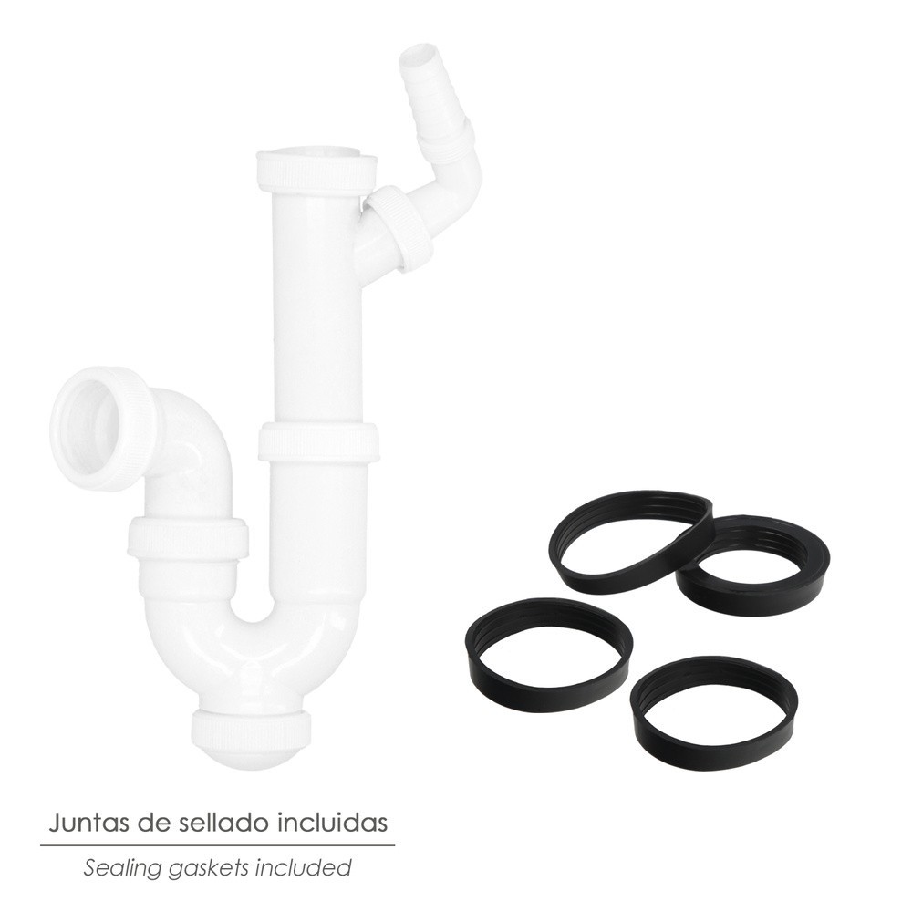 Sifon Curvo Extensible Con Toma Lavadora  1 1/2" Ø 40 Mm, al por Mayor | Almacén de Ferretería