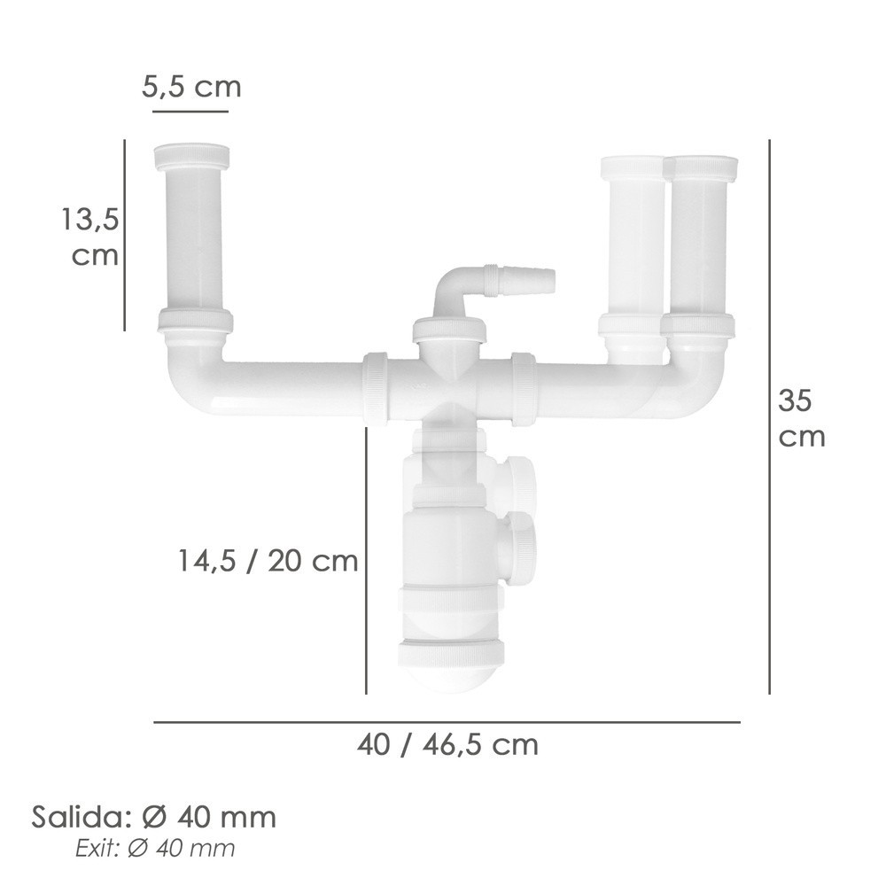 Sifon Doble Extensible Con Botella Salida 1 1/2" Salida Ø 40 mm, al por Mayor | Almacén de Ferretería