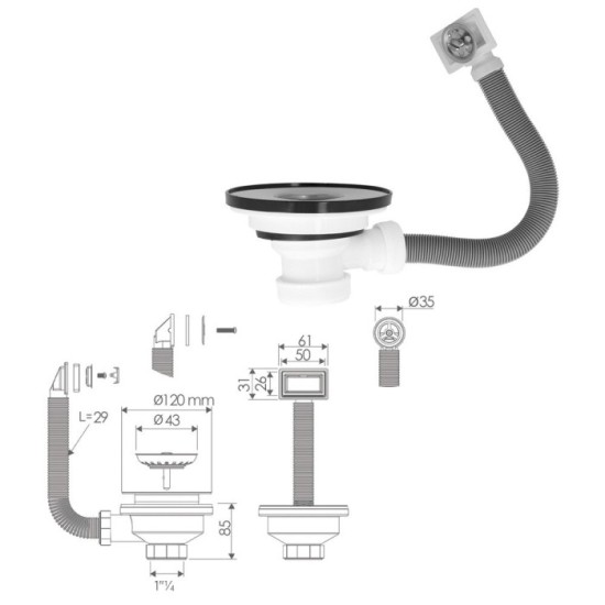 Valvula Fregadero  Ø 115 Mm, 1 1/2"  Altura 40 mm, Con Rebosadero al por Mayor | Almacén de Ferretería