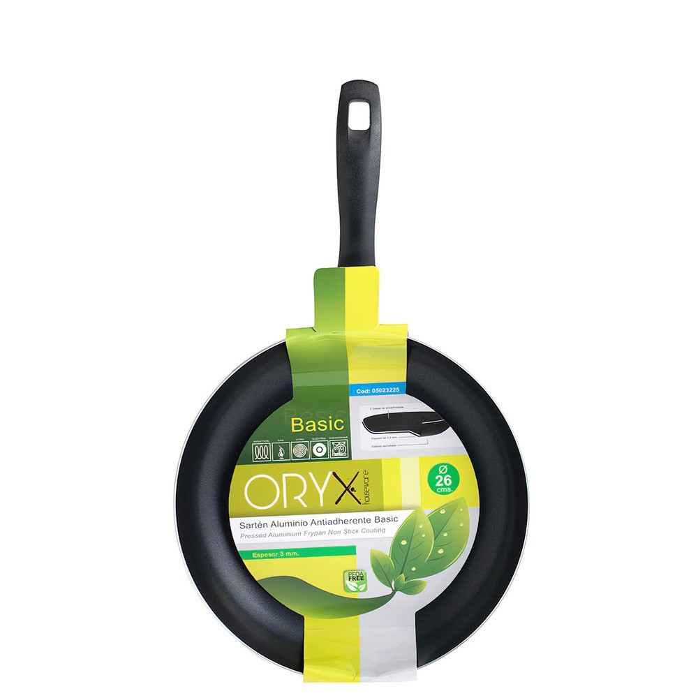 Oryx Sartén Aluminio Antiadherente Basic, Alta Resistencia, Apta Inducción, Libre PFOA, Diámetro 26 cm, Espesor 3 mm, al por May