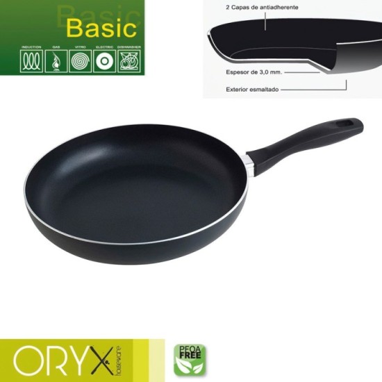 Oryx Sartén Aluminio Antiadherente Basic, Alta Resistencia, Apta Inducción, Libre PFOA, Diámetro 28 cm, Espesor 3 mm, al por May