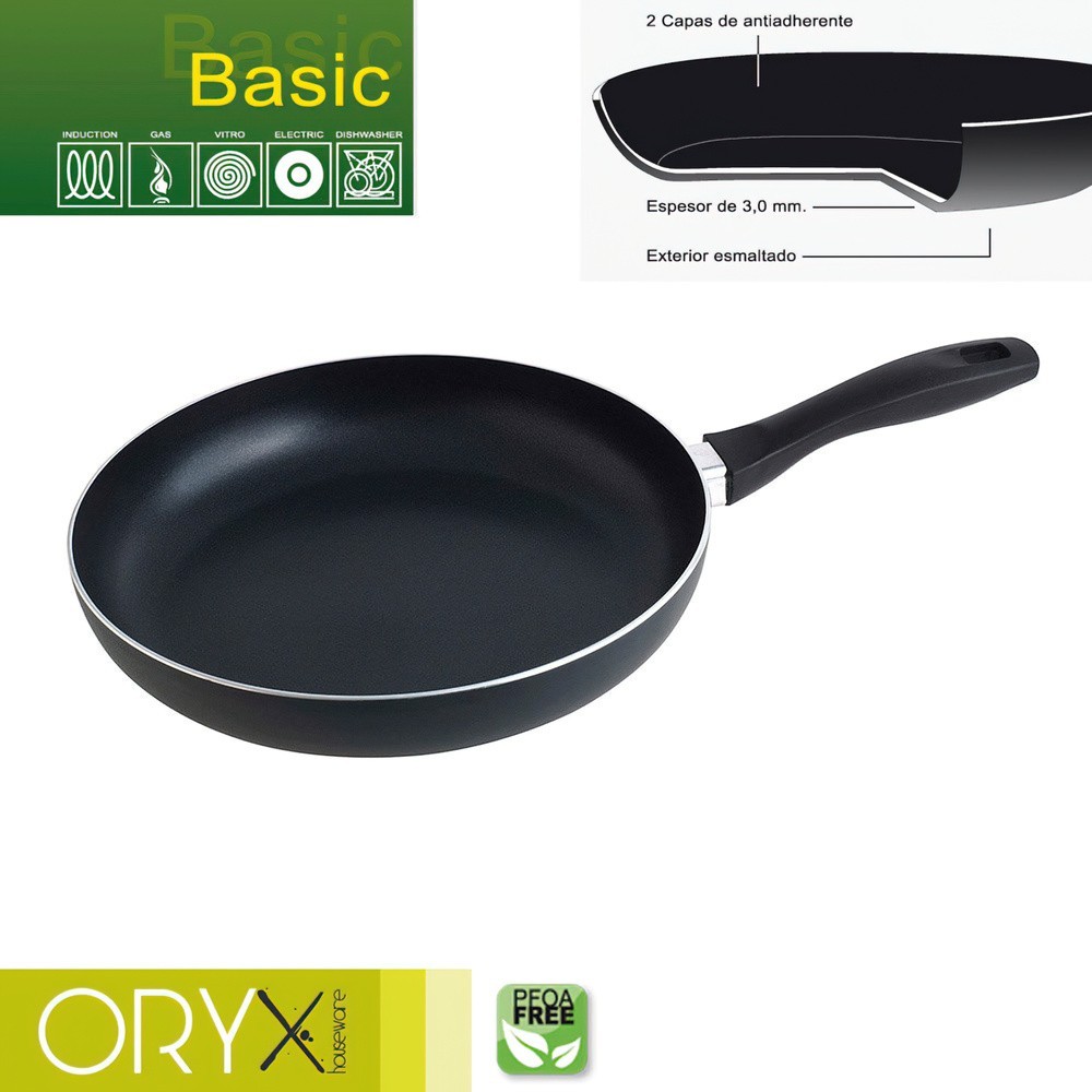 Oryx Sartén Aluminio Antiadherente Basic, Alta Resistencia, Apta Inducción, Libre PFOA, Diámetro 28 cm, Espesor 3 mm, al por May