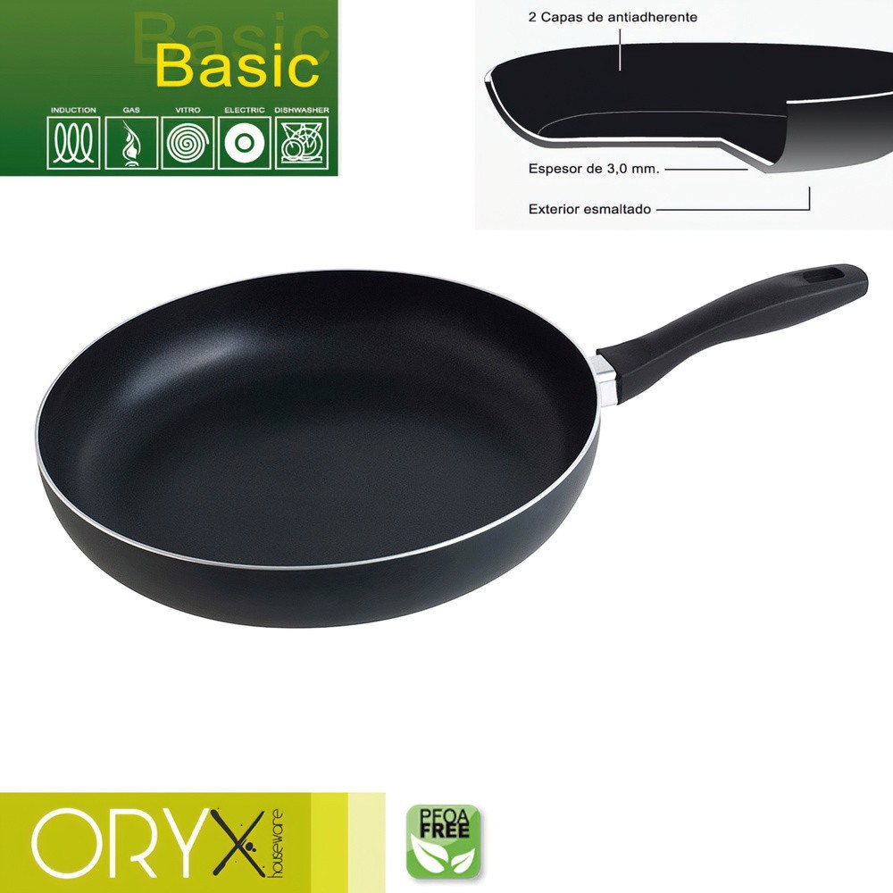 Oryx Sartén Aluminio Antiadherente Basic, Alta Resistencia, Apta Inducción, Libre PFOA, Diámetro 30 cm, Espesor 3 mm, al por May