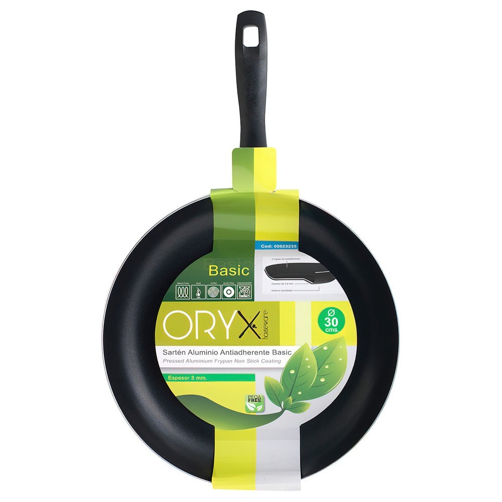 Oryx Sartén Aluminio Antiadherente Basic, Alta Resistencia, Apta Inducción, Libre PFOA, Diámetro 30 cm, Espesor 3 mm, al por May