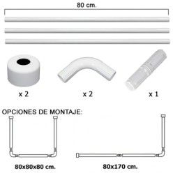 Barra Para  Cortina Ducha Universal Aluminio Blanco 80 x 170 cm,