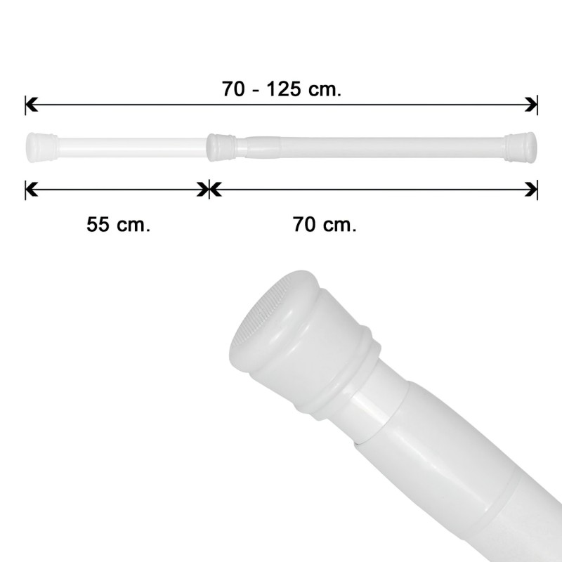 Barra Para  Cortina Ducha Extensible Aluminio Blanco 70 a 125 cm,