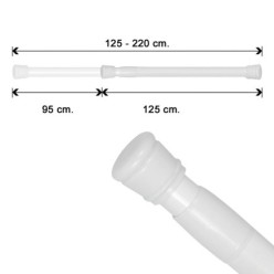 Barra Para  Cortina Ducha Extensible Aluminio Blanco125 a 220 cm,
