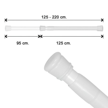 Barra Para  Cortina Ducha Extensible Aluminio Blanco125 a 220 cm,