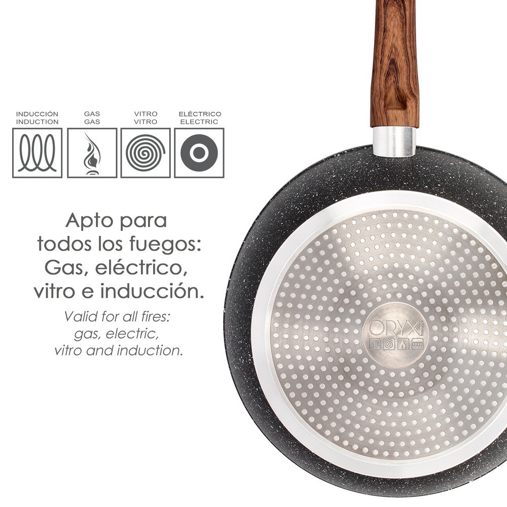 Sarten Aluminio Forjado Antiadherente Ø 24 x 5 cm, Mango Engomado / 5 capas / Acabado Piedra / Apta Para Todo Tipo de Cocinas al