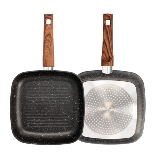 Sarten Aluminio Forjado Antiadherente 24x24x4,5 cm, Mango Engomado / 5 capas / Acabado Piedra / Todo Tipo de Cocinas / Grill al 