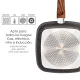 Sarten Aluminio Forjado Antiadherente 24x24x4,5 cm, Mango Engomado / 5 capas / Acabado Piedra / Todo Tipo de Cocinas / Grill al 