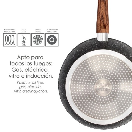 Sarten Aluminio Forjado Antiadherente Ø 24 x 7 cm, Mango Engomado / 5 capas / Acabado Piedra / Apta Para Todo Tipo de Cocinas al