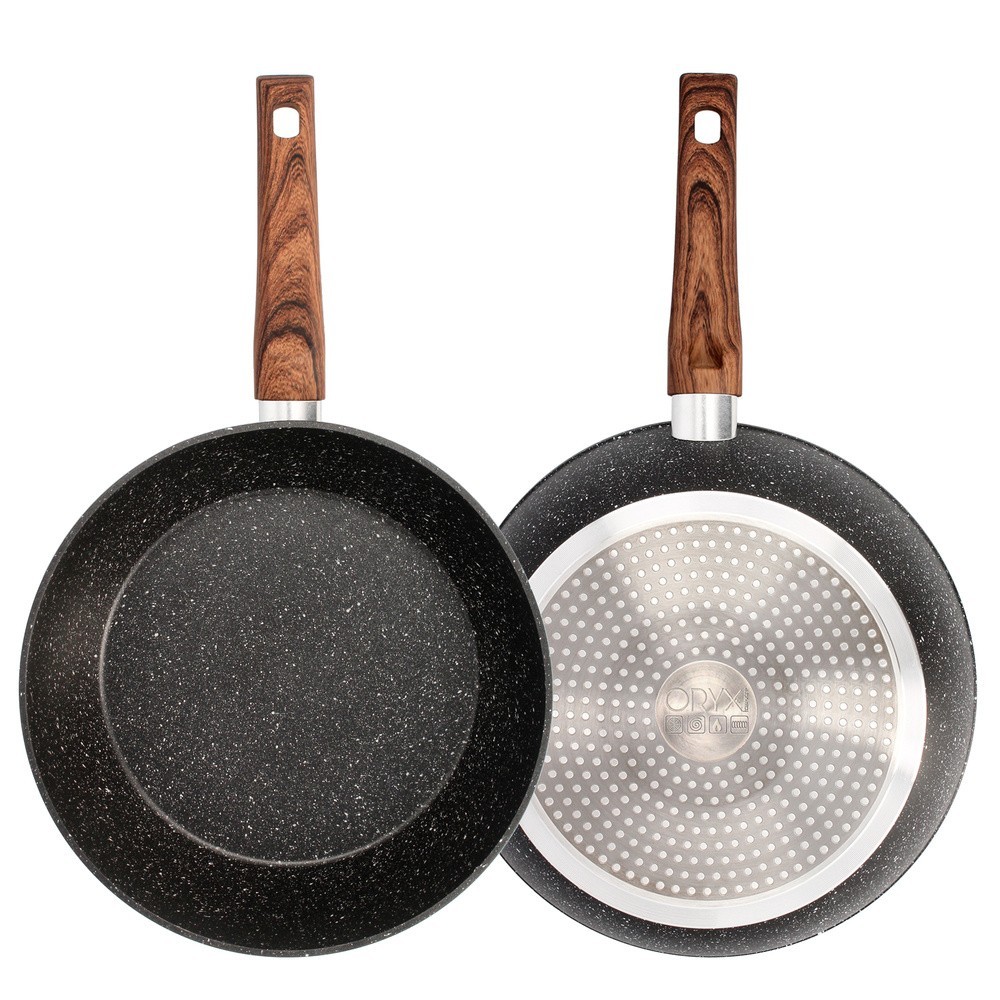 Sarten Honda Aluminio Forjado Antiadherente Ø 28x7,5 cm, Mango Engomado / 5 capas / Acabado Piedra / Para Todo Tipo de Cocinas a