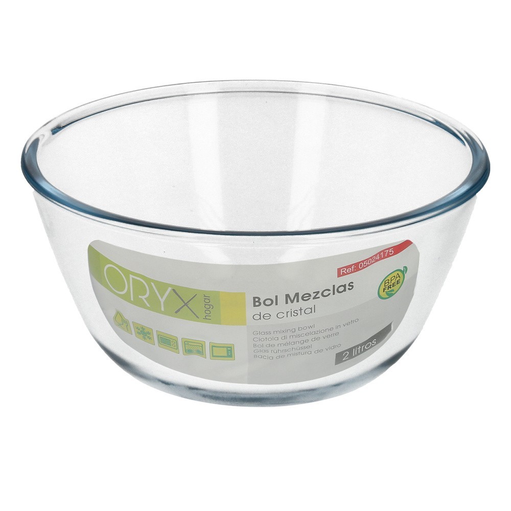 Bol De Cristal, Ideal Para Mezclas, 2,0 Litros, Libre BPA, Cristal De Borosilicato,Ensaladas, Postres, Cocina, Resposteria al po
