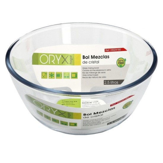 Bol De Cristal, Ideal Para Mezclas, 2,5 Litros, Libre BPA, Cristal De Borosilicato,Ensaladas, Postres, Cocina, Resposteria al po